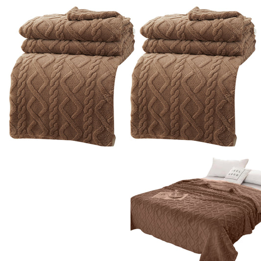 2Pcs Soft Warm Reversible Faux Long Plush Blanket