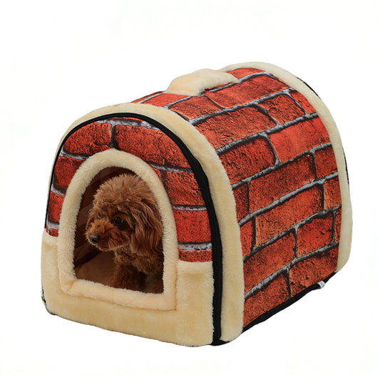 Pet Dog House Kennel Soft Beds Cave Cat Puppy Bed Doggy Warm Cushion Fold