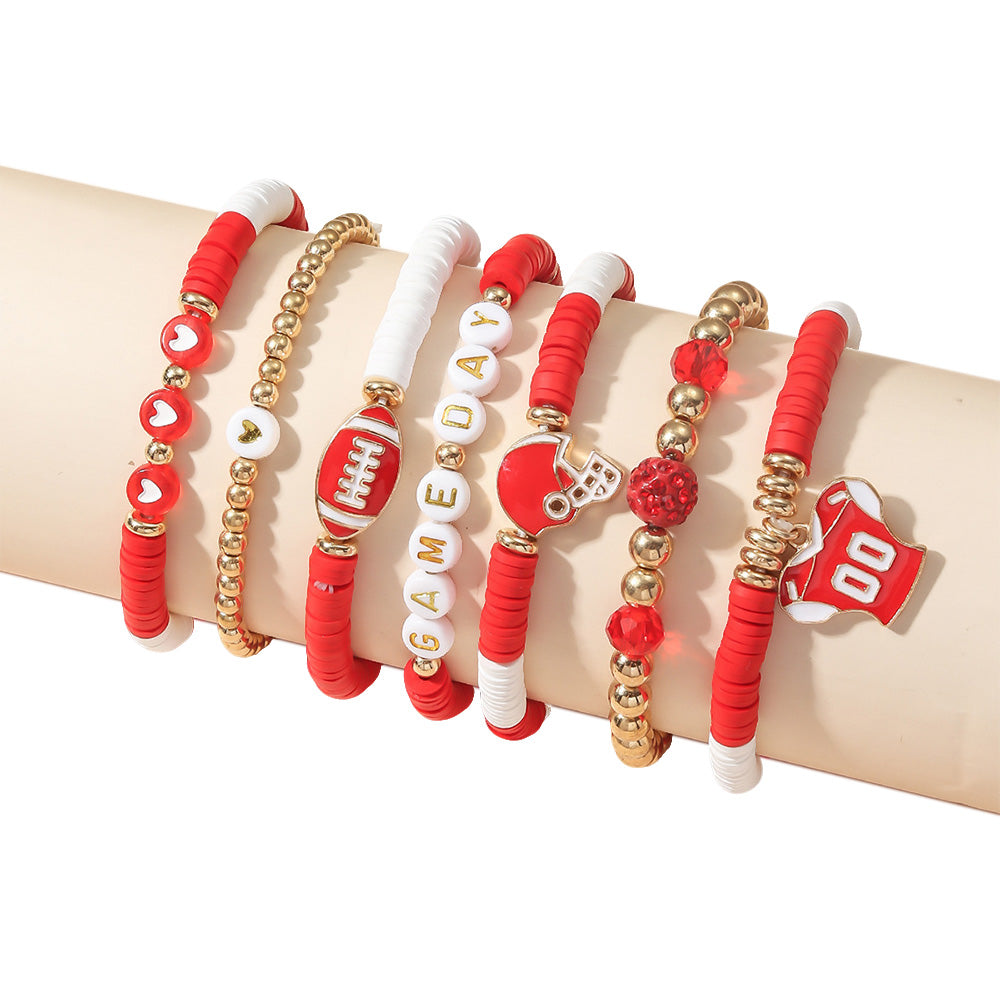 7 Piece Elastic Clay Bead Football Bracelet Stack Set