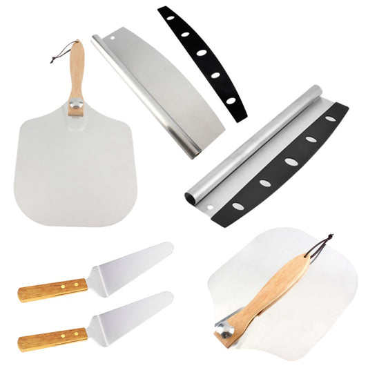 2Pcs 35.5x30.5CM Aluminum Pizza Spatula with Foldable Wooden Handle Pizza Peel Set