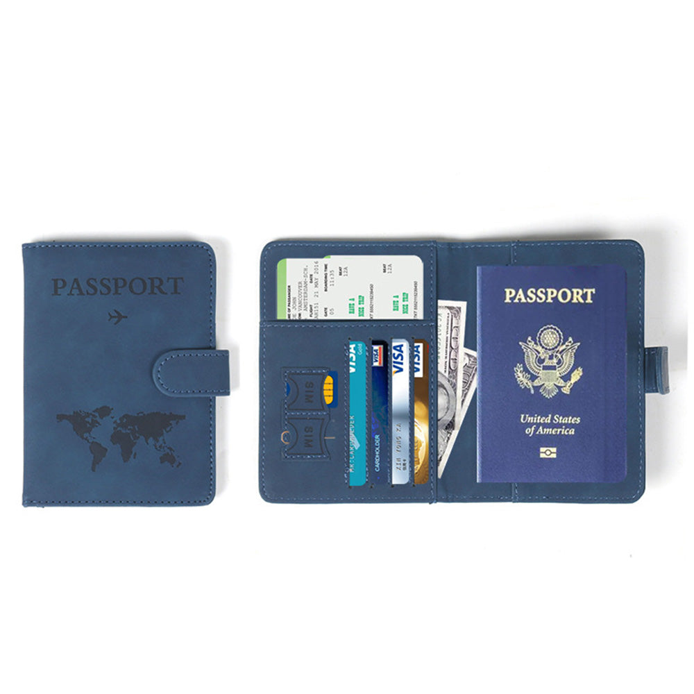 Passport Holder RFID Blocking Leather Cover Wallet With Closure For Travel Essentials