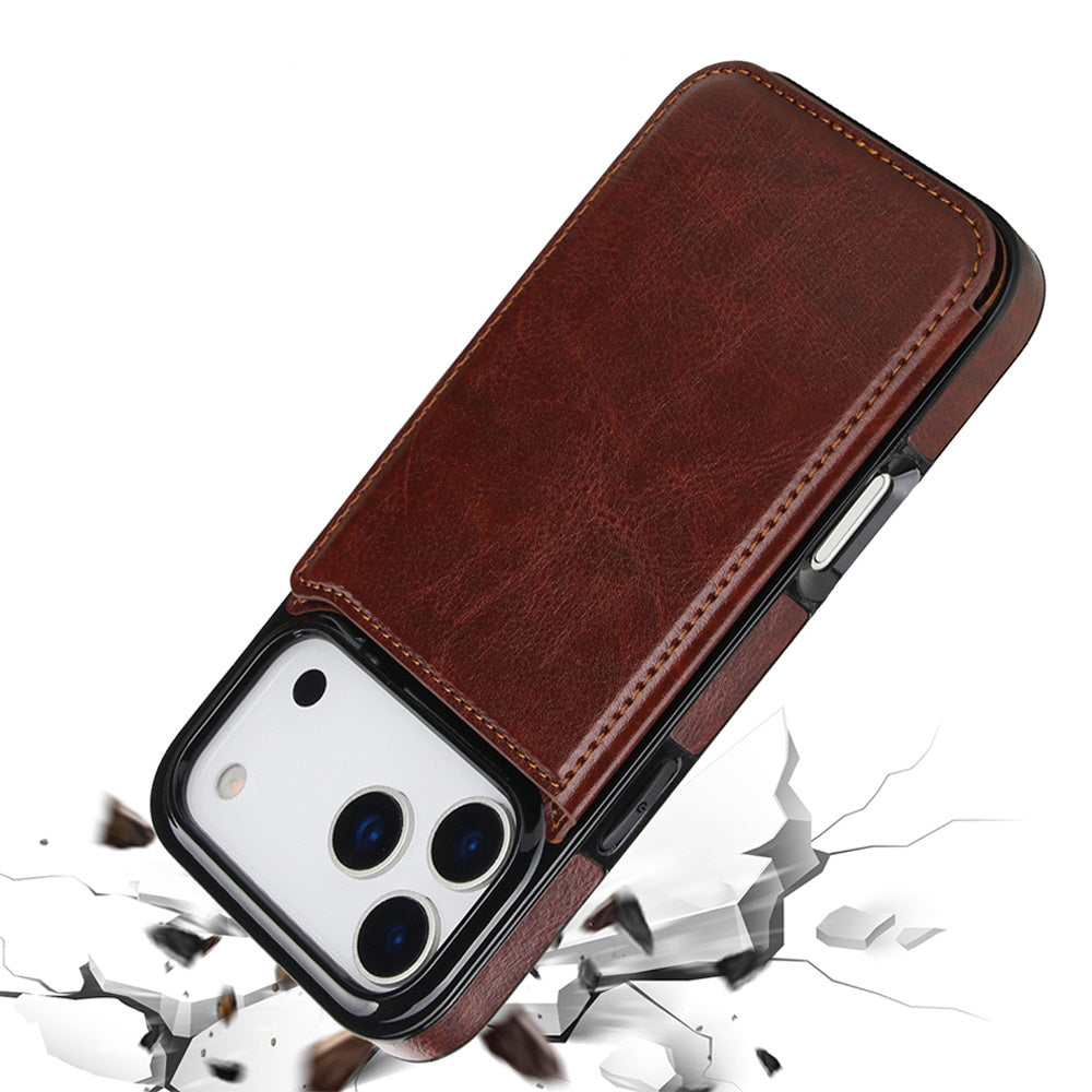 Leather Wallet Case for iPhone 17 Series Double Secure Flip Closure Full Body Drop Defense-Brown