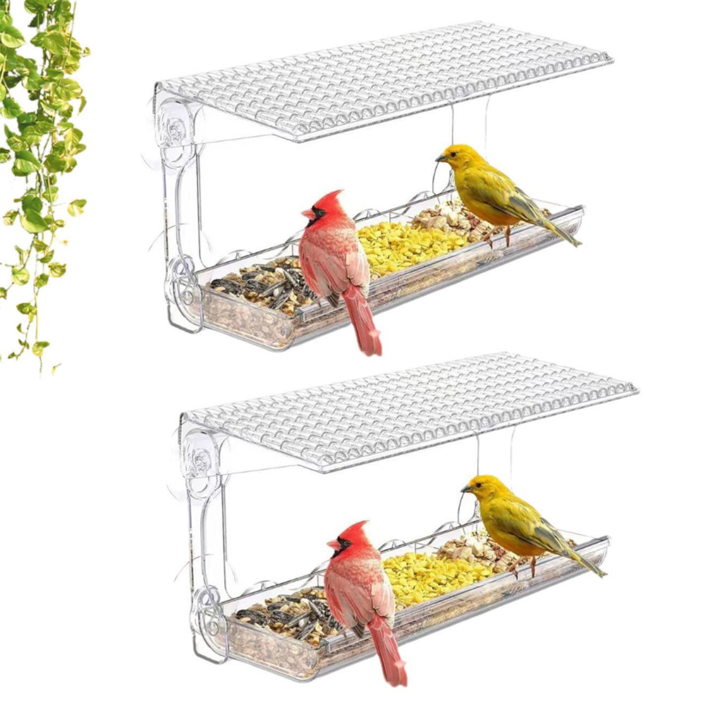 2Pcs Outdoor Window Mounted Clear Bird Feeder with Suction Cups