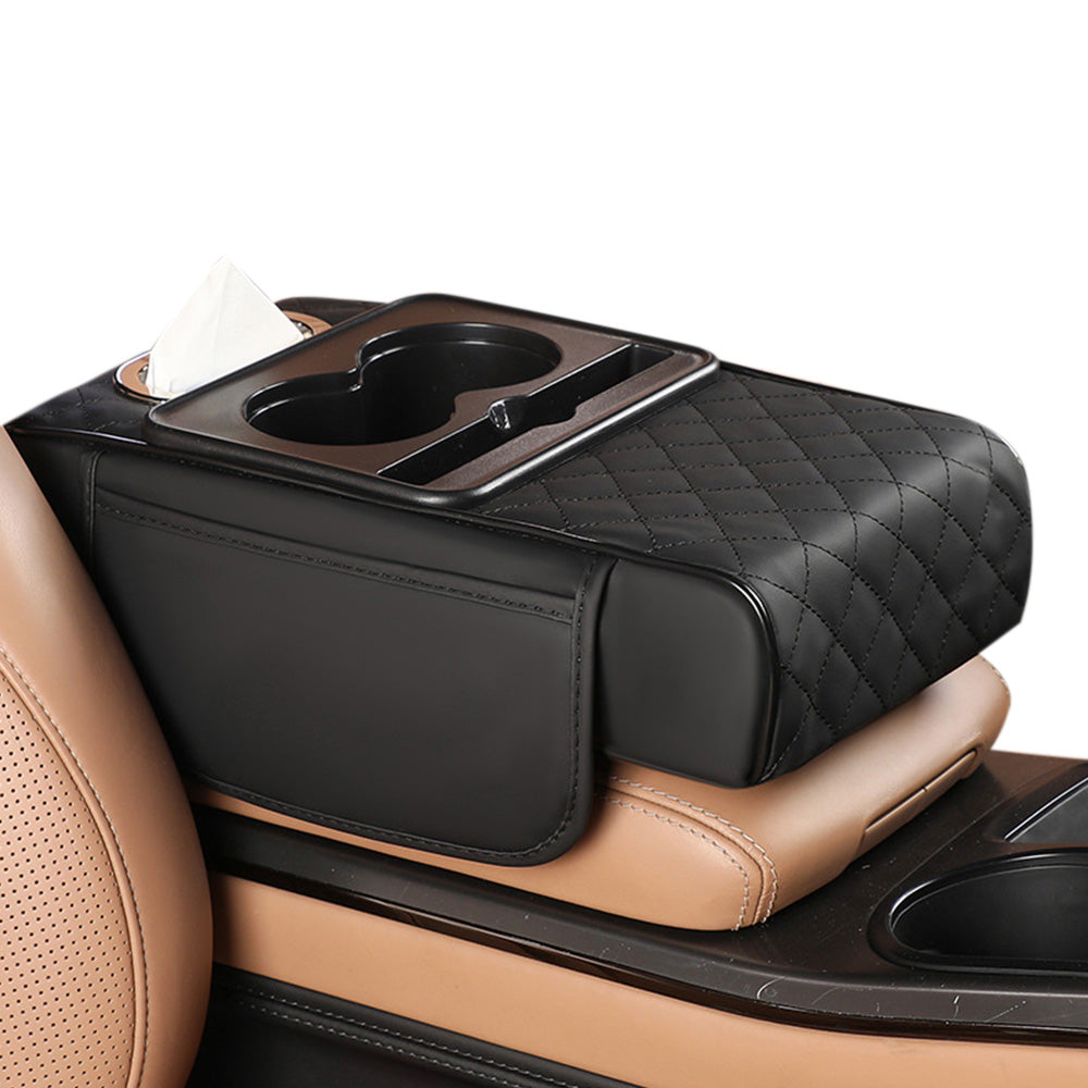Car Armrest Cushion Organizer with Cup Holder Multi Functional Center Console Booster Pad