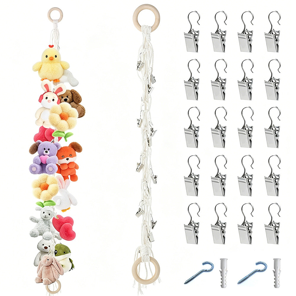 200CM Cotton Rope Hanger with 20 Clips for Photos Plush Toys Festival Cards