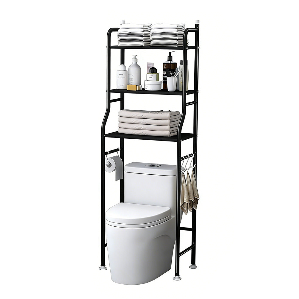 3 Tier Shelf Over Toilet Storage Rack With Paper Holder And Hooks