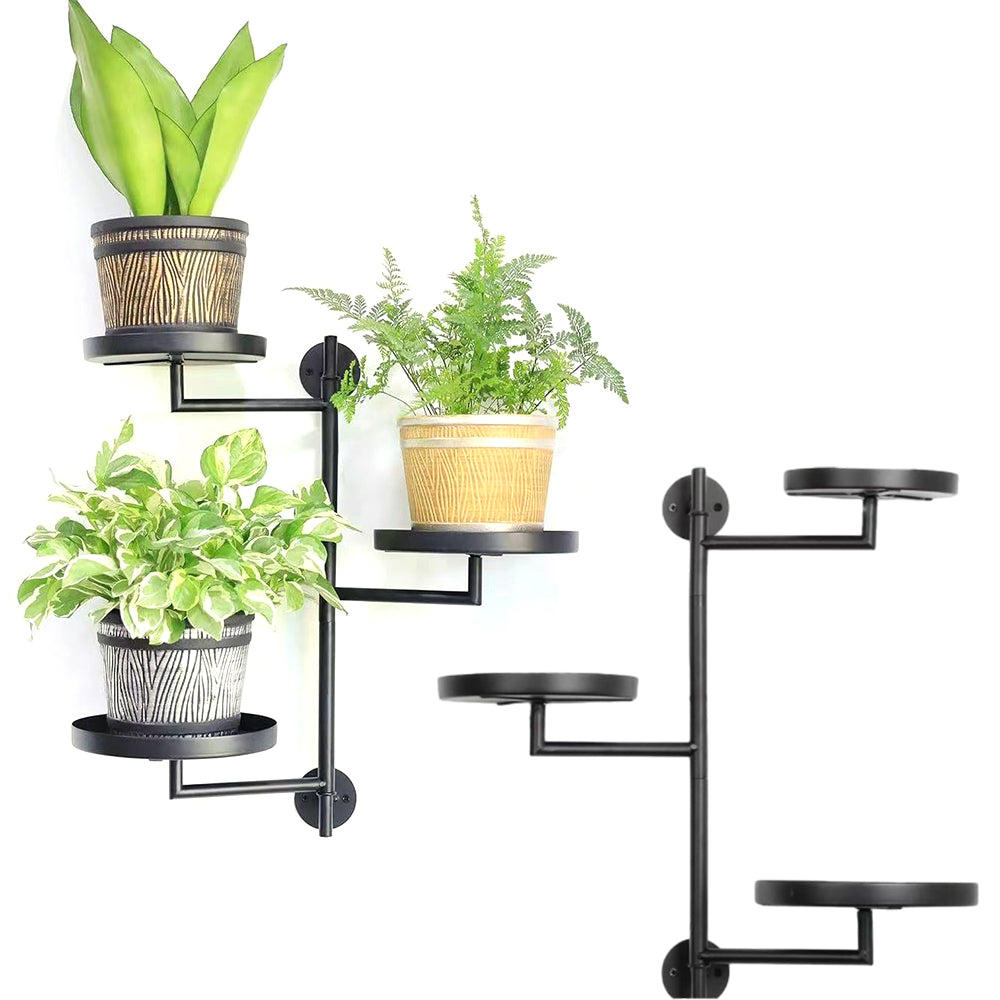 2Pcs Indoor Wall Mount 3-Tier Rotating Metal Plant Stand for Multiple Plants