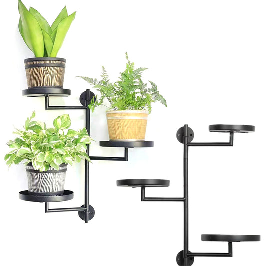 2Pcs Indoor Wall Mount 3-Tier Rotating Metal Plant Stand for Multiple Plants