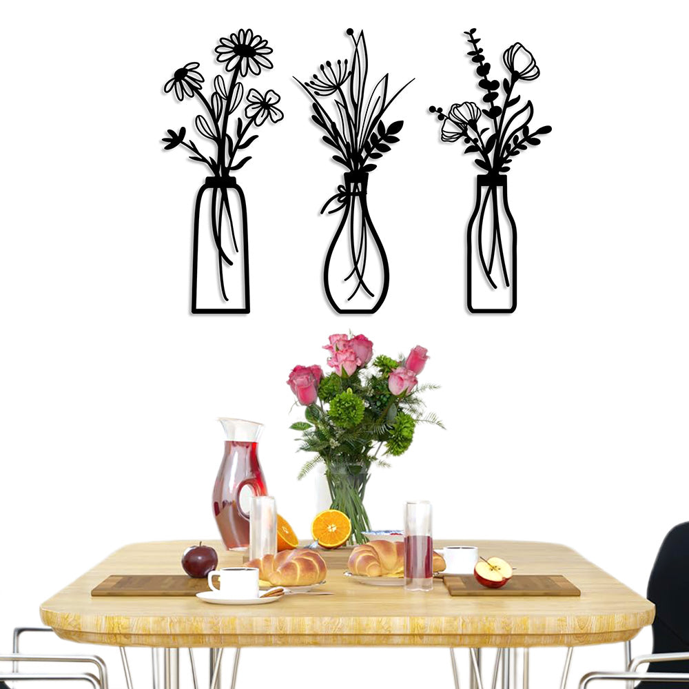3Pcs Metal Floral Wall Decor Set Rustic Flower Wall Art for Living Room Bedroom