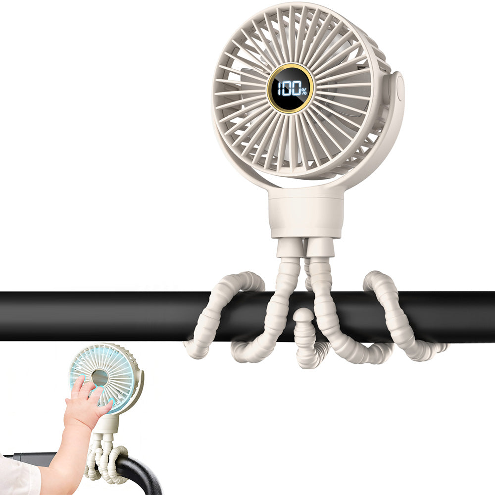 Portable Octopus Stroller Fan with Digital Display and 3 Speed Settings