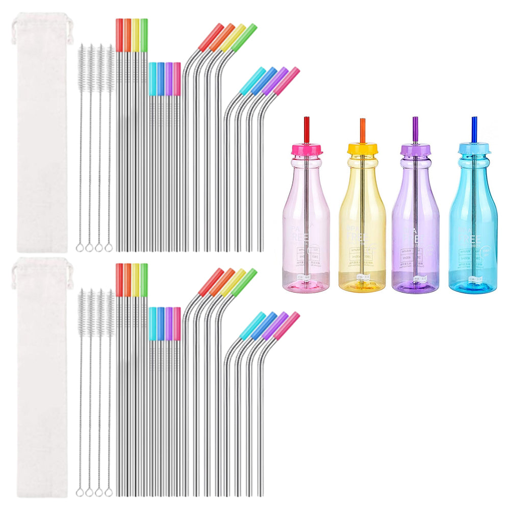 40Pcs Reusable Stainless Steel Drinking Straws with Silicone Tips