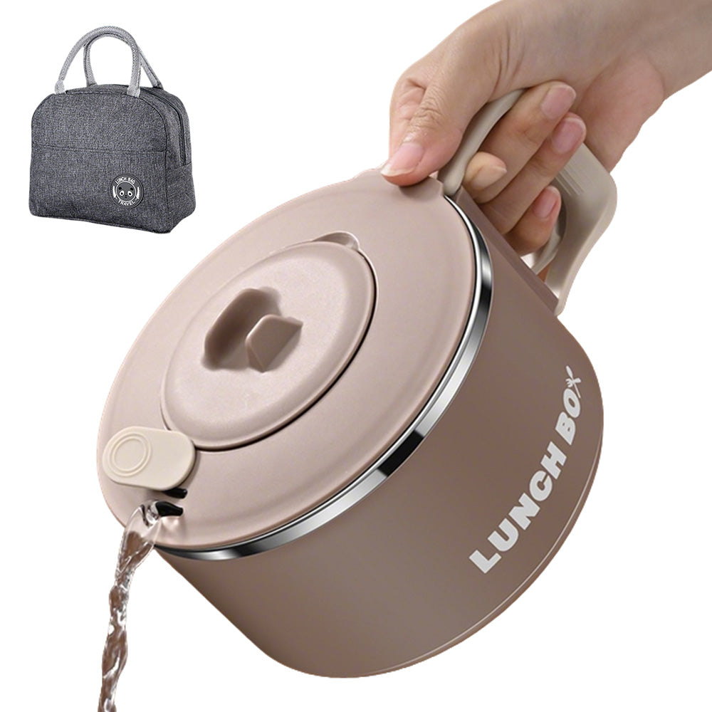 1200ML Large Ramen Bow with Lid Spoon Storage Bag Stainless Steel Food Container for Microwave