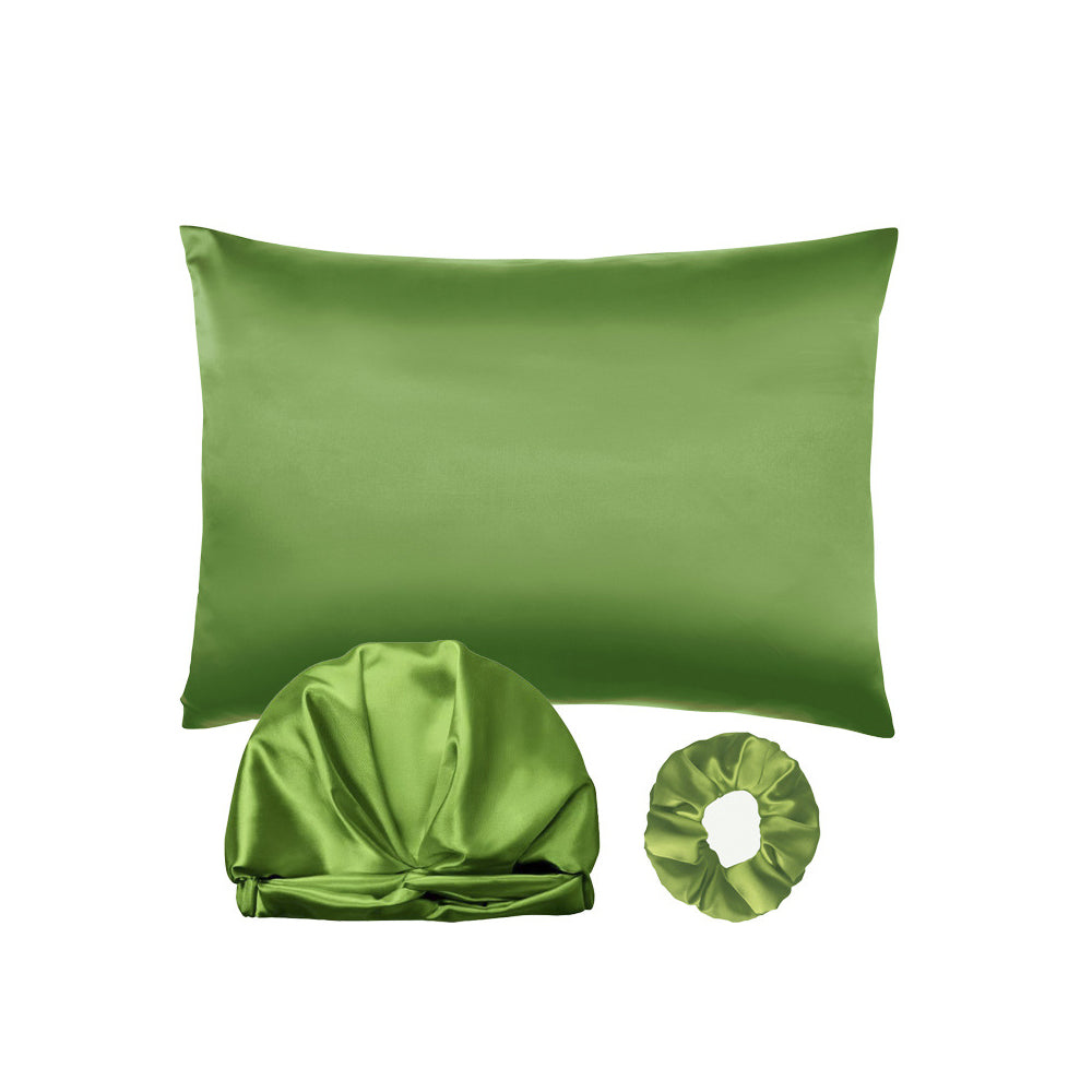 Simulated Silk Pillowcase Set With Sleeping Bonnet Hair Scrunchy