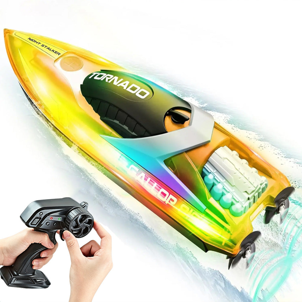 Rechargeable Water-resistant Remote Control Boat with Color LED Lights for Pool Lake