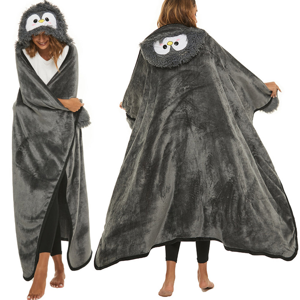 Warm Cozy Flannel Wearable Hooded Blanket for Adults