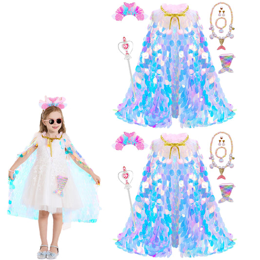 2Pcs Princess Dress-Up Clothes 9Pcs Mermaid Dress-Up Cape Kit