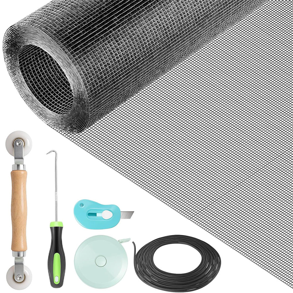 DIY Window Screen Repair Kit Fiberglass Mesh with Tools for Doors Patio Porch
