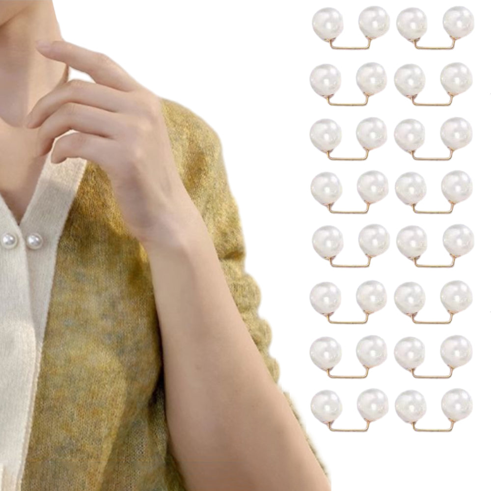 16Pcs Brooch Anti-Exposure Neckline Double-Headed Artificial Pearl Looper Right Angle