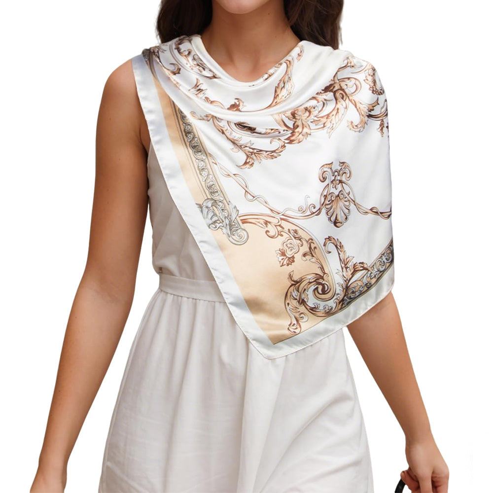 90cm Square Head Scarf Printed Satin Hair Scarf Bandanas for Women