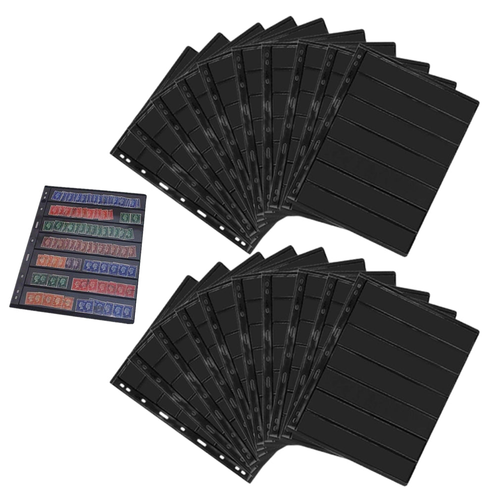 2Pcs 10-Sheet Black Double-Sided Stamp Album Collection Page with 9 Binder Hole