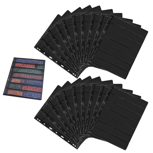 2Pcs 10-Sheet Black Double-Sided Stamp Album Collection Page with 9 Binder Hole