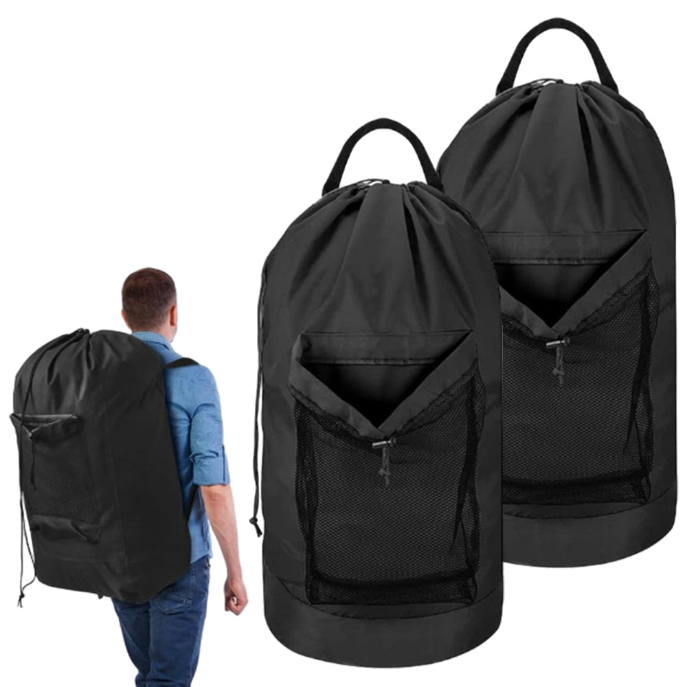 2Pcs Heavy Duty Laundry Bag Oxford Backpack Luggage Storage with Drawstring Shoulder Strap
