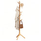 Solid Wood Freestanding Coat Rack with 8 Hooks Tripod Base for Bedroom Entryway