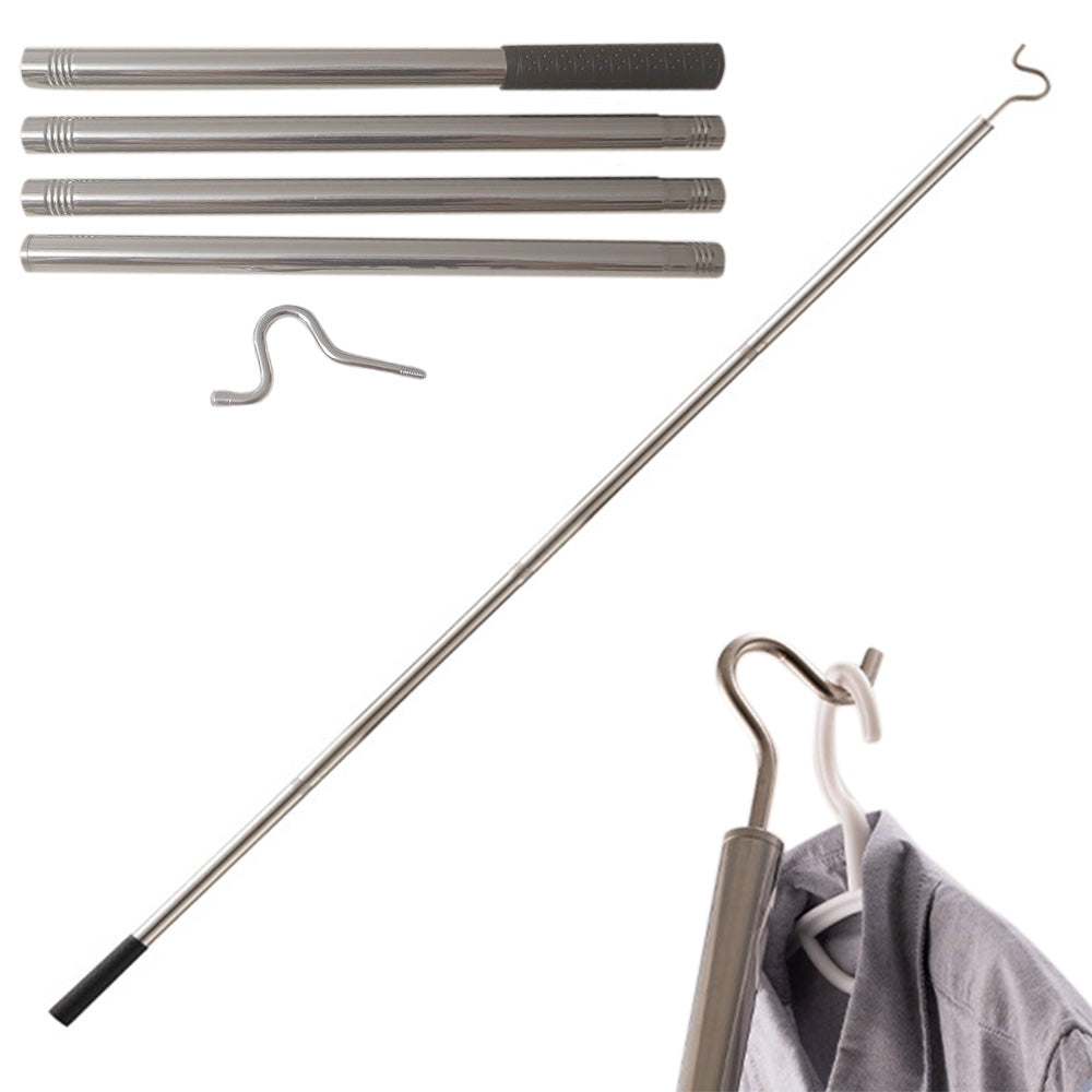 Clothes Hook Pole Stainless Steel Extendable with Sponge Handle for Hang Reach