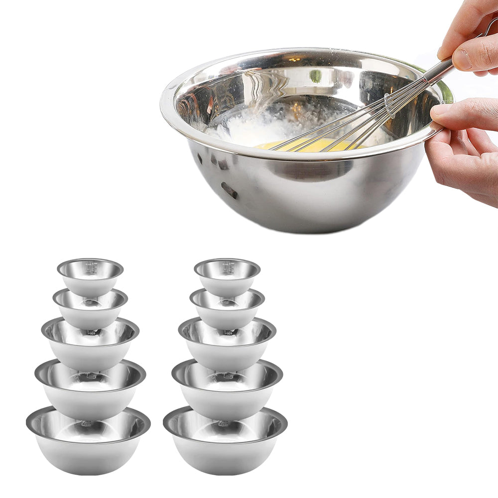 10Pcs Stainless Steel Polished Round Bowl Set