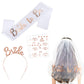 3pcs Bride to Be Sash Headband Tiara Veil Tattoo Bachelorette Bridal Shower Decoration Accessories