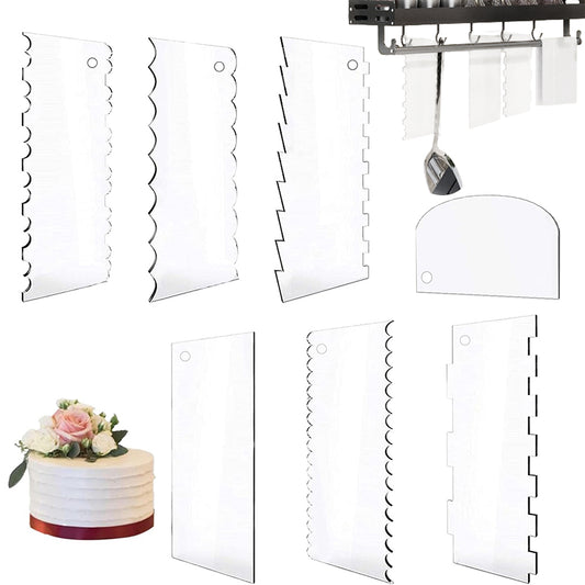 7Pcs Acrylic Cake Scraper Contour Decorating Tools with Hole