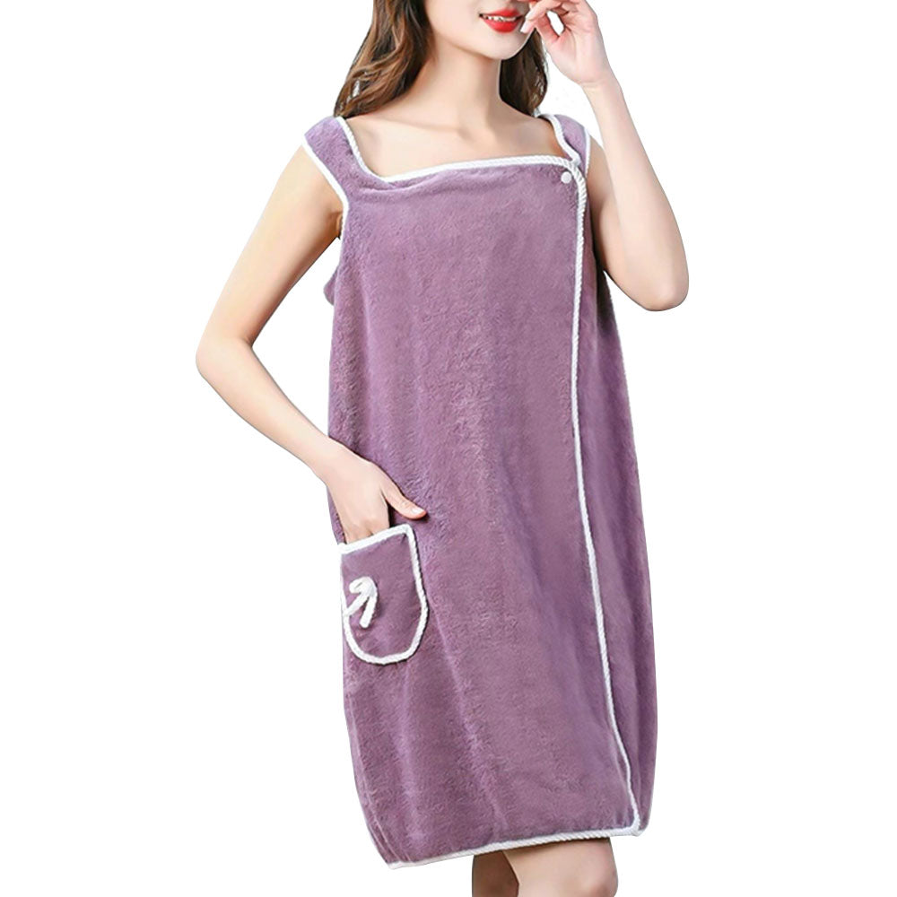 135x80CM Coral Fleece Bath Towel Wearable Wrap Absorb Bathrobe With Pocket