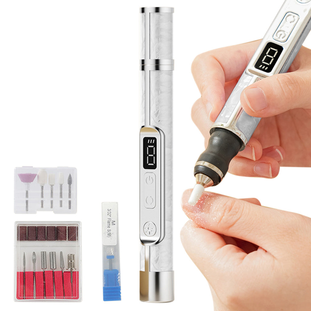 2 in 1 Cordless Electric Nail File Drill with Light Lamp 18 Bits 3 Speeds Mode for Women Men