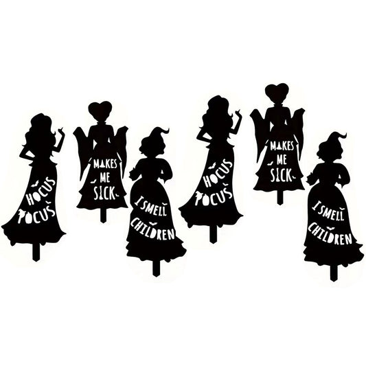 6Pcs Halloween Party Hocus Pocus Witch Yard Sign Stakes Garden Outdoor Decor Ornament