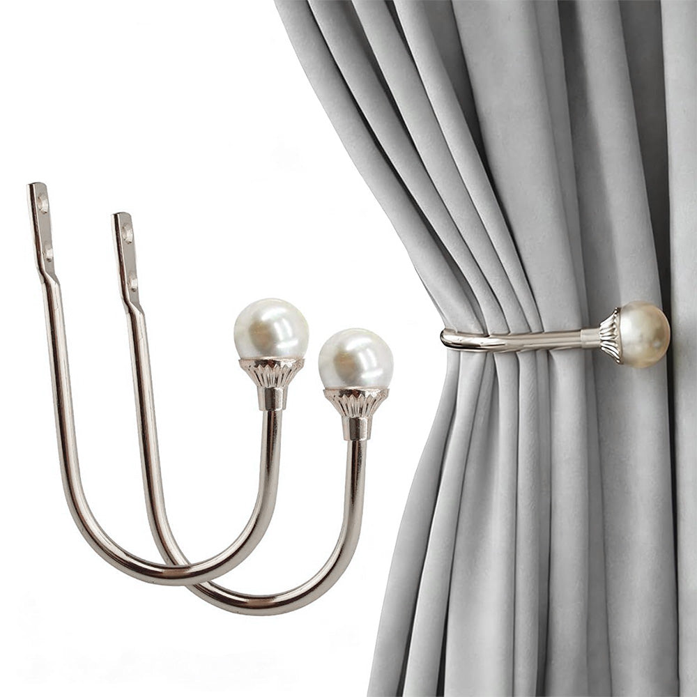 2Pcs U Shape Pearl Curtain Holdback Hooks with Screws