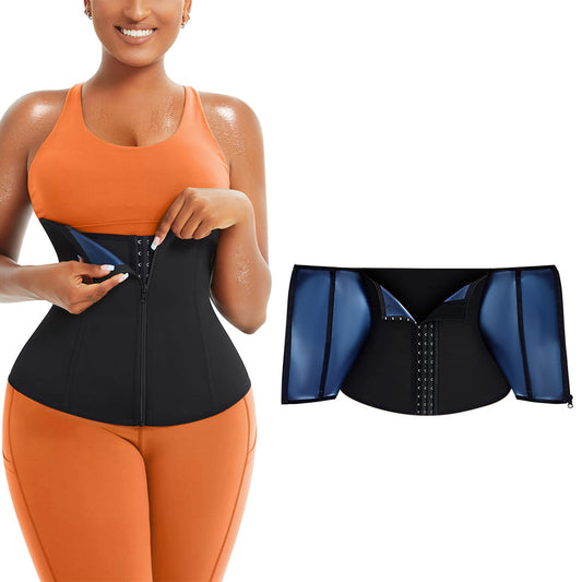 Womens Workout Waist Trainer 3-Row Hook and Zip Slimming Belt for Yoga Fitness-Blue