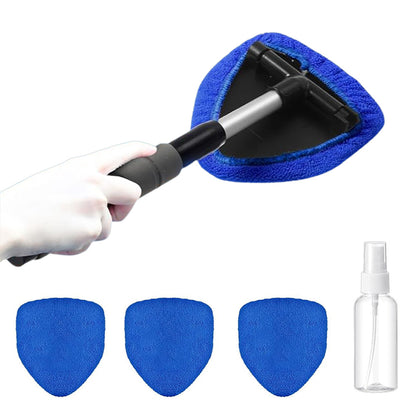 Car Windshield Cleaning Tool with Extendable Handle 4 Reusable Microfiber Pads