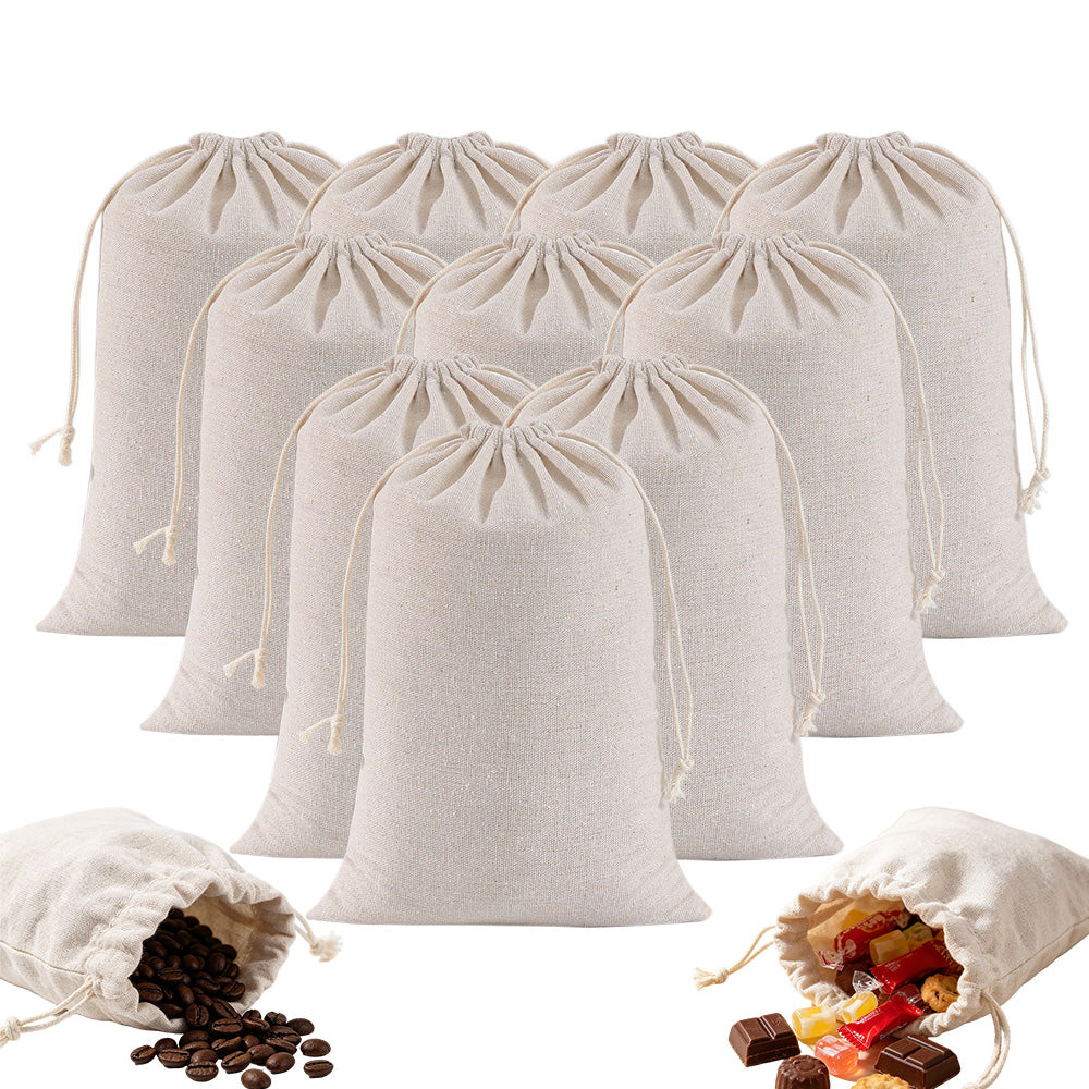 10 Pack Cotton Linen Drawstring Storage and Gift Bags in 2 Sizes
