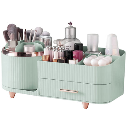 360 Degree Rotating Makeup Organizer for Brush Holder and Drawers