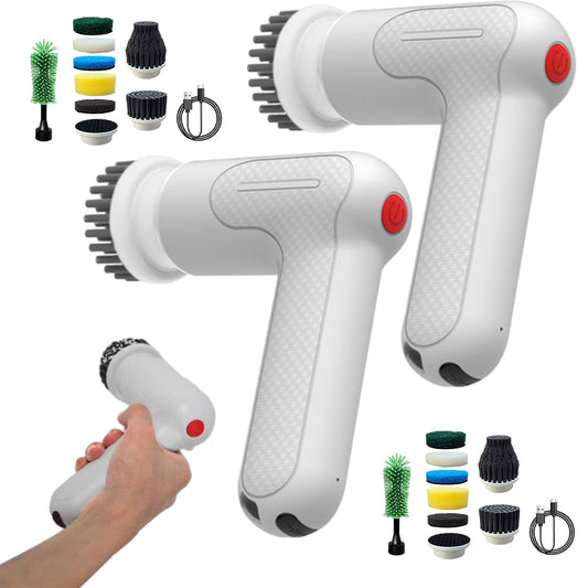 2Pcs 9-In-1 Handheld Chargeable Spin Scrubber Cleaning Brush Kit
