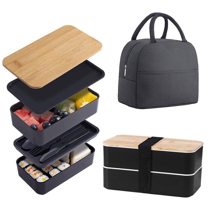 Bento Box 2 Layer Stackable Leak-Proof Japanese Lunch Box with Spoon Fork