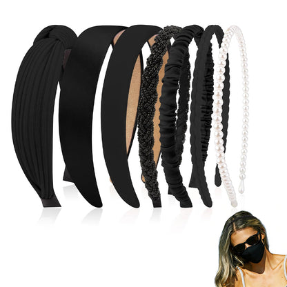 7 Piece Retro Pearl and Ribbon Hair Headband Set for Women