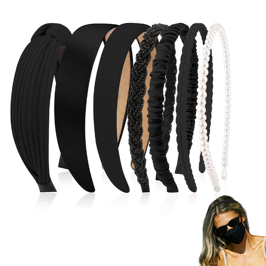 7 Piece Retro Pearl and Ribbon Hair Headband Set for Women