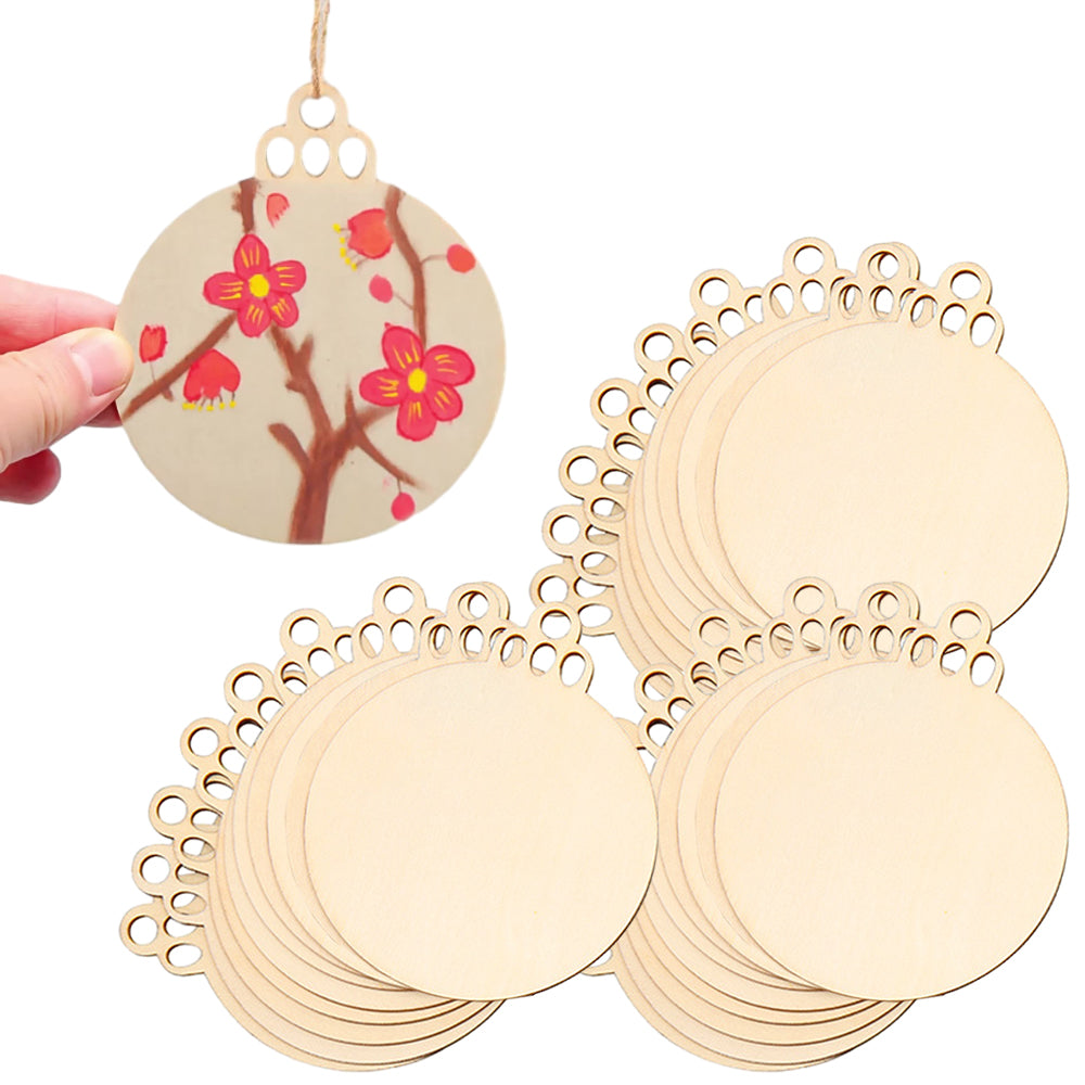 10Pcs Wooden Round Bauble Blank Christmas Tree Hanging Ornament DIY Craft