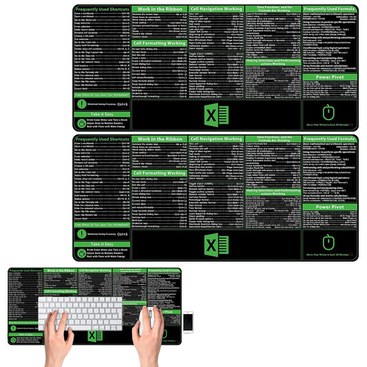 2Pcs Excel Shortcuts Office Mouse Pad Keyboard Mat