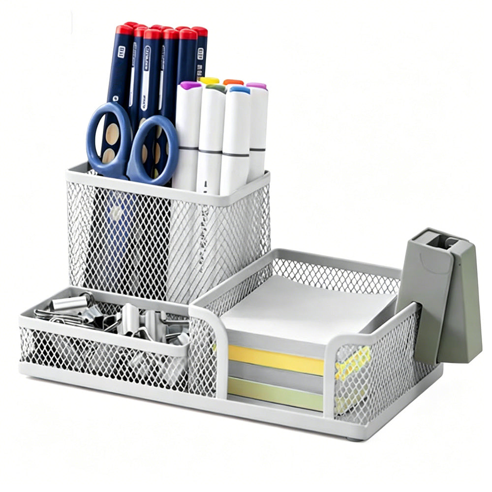 3 Compartment Mesh Pen Holder Desk Organizer Metal Office Supply Storage for Home School