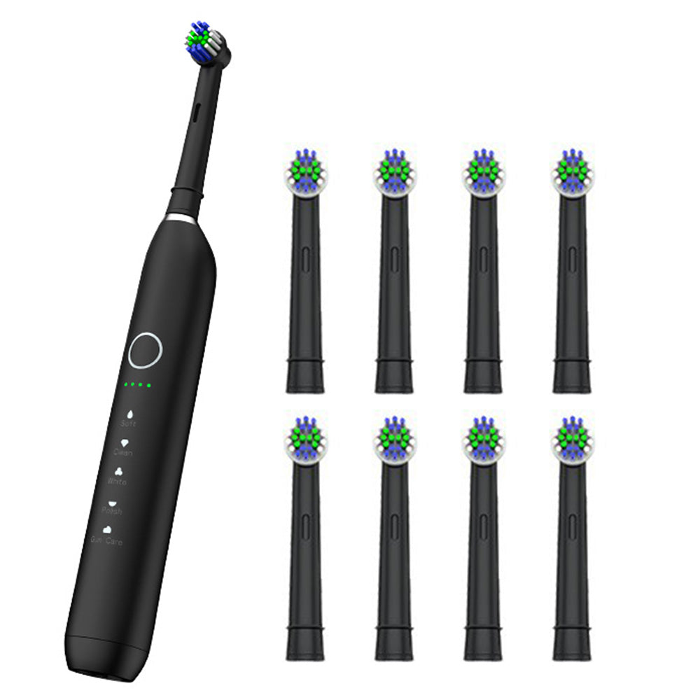 Electric Toothbrush with 5 Modes 8 Brush Heads Rechargeable 3D Rotation Toothbrush for Home Travel