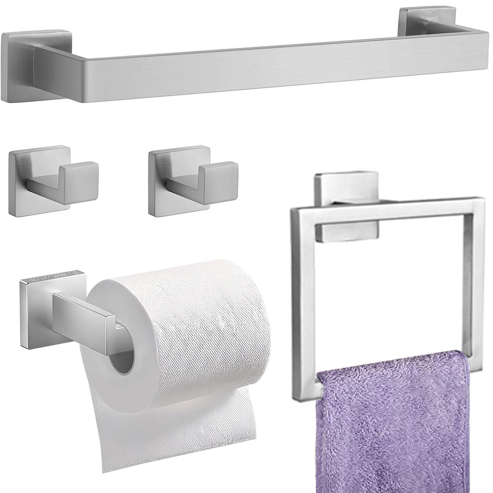 5Pcs Bathroom Towel Bar Set Stainless Steel 40cm Wall Mounted Towel Racks