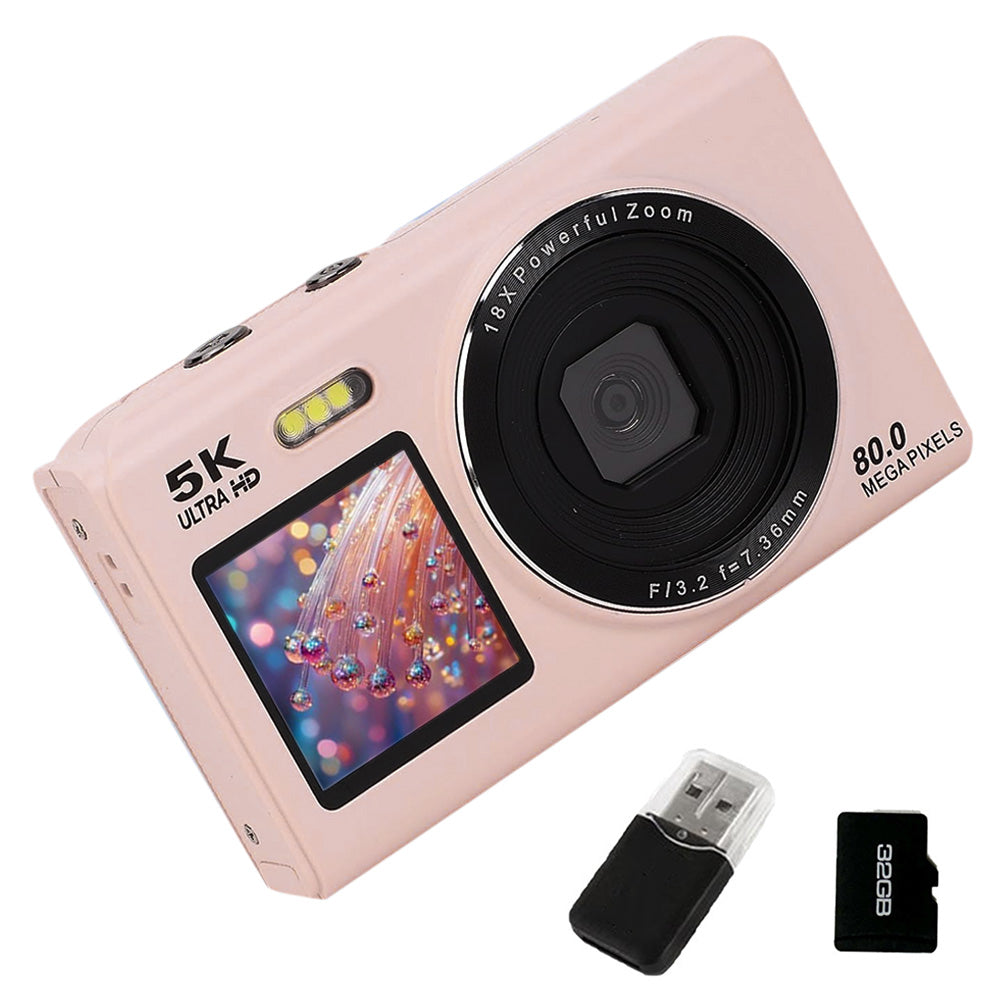 5K HD Dual Screen Digital Camera Point and Shoot Selfie Camera with LED Fill Light