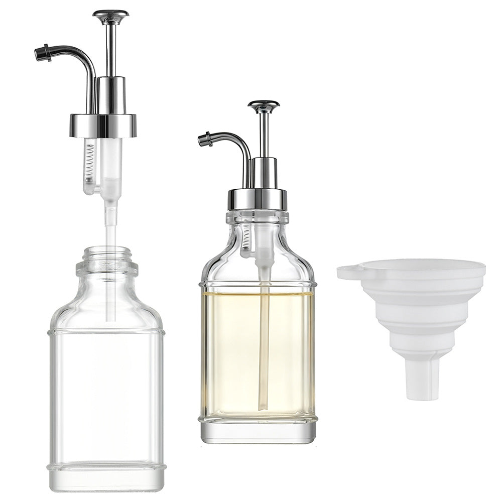 2 Pack 500ml Square Glass Syrup Soap Dispenser Bottles with Funnel